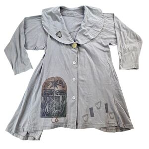 Blue Fish Vintage 90's Hand Printed Organic Cotton Cardigan Tunic Dress‎ Hippie